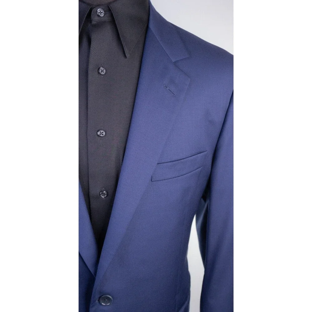 Coppley 2-Pcs Solid Navy Blue Suit 100's Wool Blazer Jacket Sz 46R Pants 38X31.5